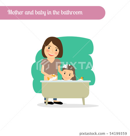 Mother and baby in the bathroom Mother and baby in the bathroom 54199359