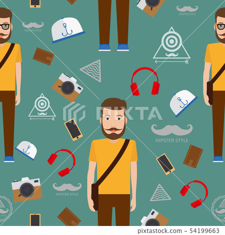Man hipster flat style seamless pattern - Stock Illustration [54199663 ...
