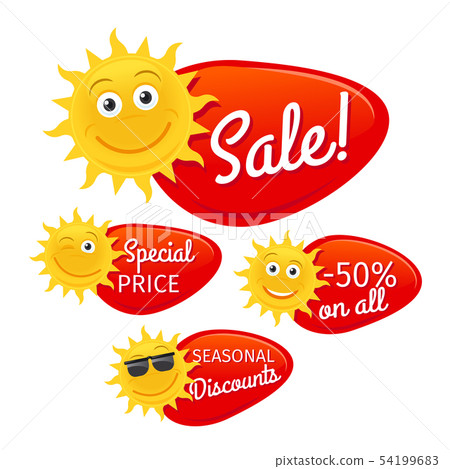 Summer sale labels with smiling sun 54199683