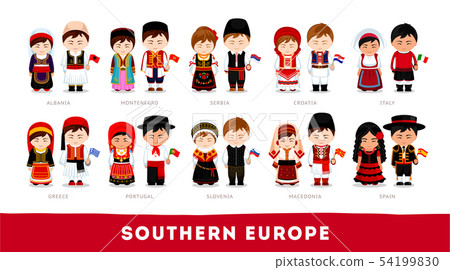 Europeans in national clothes. Southern Europe. Europeans in national clothes. Southern Europe. 54199830