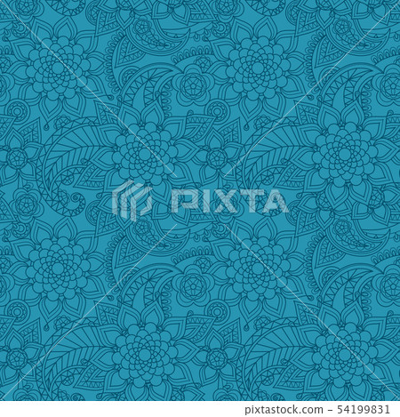 Blue arabic paisley pattern with flowers 54199831