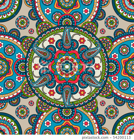 Indian paisley mandala seamless pattern 54200113