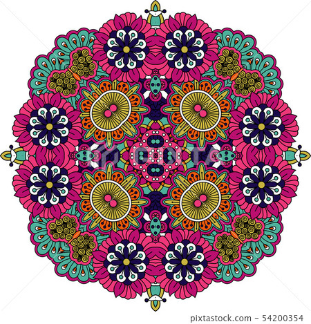 Ornate geometric symmetrical pattern over white 54200354
