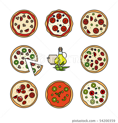 Different pizza line icons Different pizza line icons 54200359