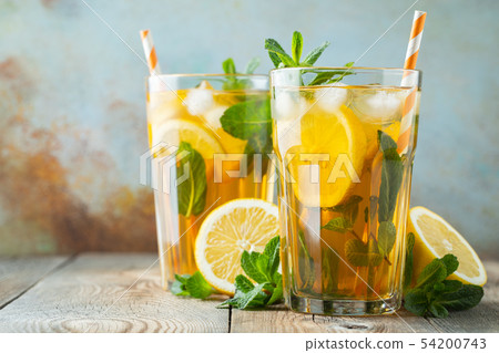 Traditional iced tea with lemon and ice. Traditional iced tea with lemon and ice. 54200743