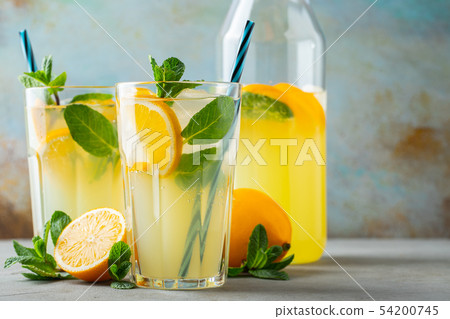 Two glass with lemonade or mojito cocktail. 54200745