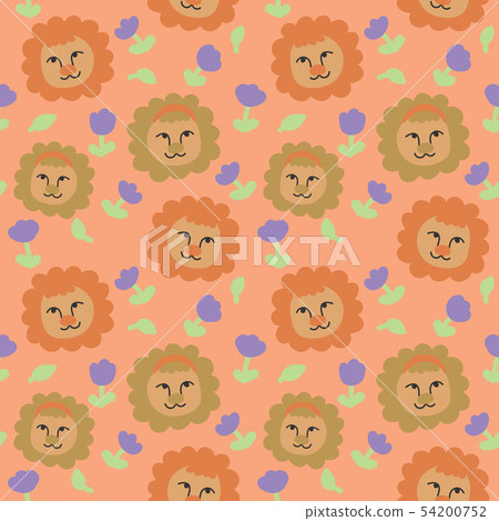 seamless pattern with funny lion faces.hand drawn 54200752