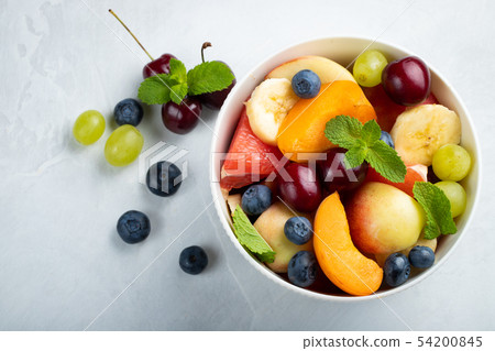 Bowl of healthy fresh fruit salad. Bowl of healthy fresh fruit salad. 54200845