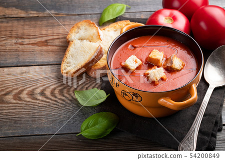 Homemade tomato soup with Basil. Homemade tomato soup with Basil. 54200849