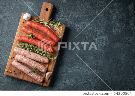 Assorted fresh raw sausages. Assorted fresh raw sausages. 54200864