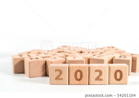word 2020 on wood cube dices on white background. word 2020 on wood cube dices on white background. 54201104