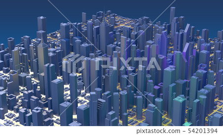 Downtown city skyscrapers. City with glow lines road and digital elements. 3D Rendering 54201394