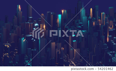Digital abstract city made of glowing line... - Stock Illustration ...