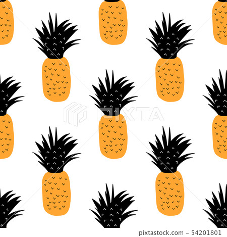 Seamless Pattern orange black pineapple on white 54201801
