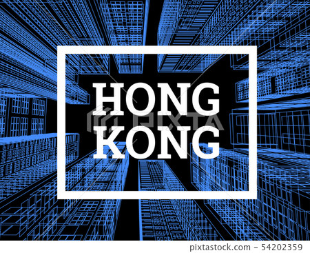 Hong Kong is a city of skyscrapers. Vector illustration in the drawing style on a black. View of the Hong Kong is a city of skyscrapers. Vector illustration in the drawing style on a black. View of the 54202359