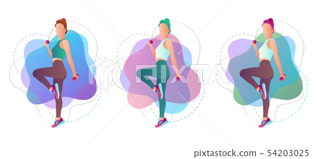 Beautiful sportive woman exercising with dumbbell. Vector illustration isolated on white background. Beautiful sportive woman exercising with dumbbell. Vector illustration isolated on white background. 54203025