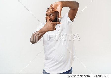 African man making frame sign with his hands isolate over white background. 54204026