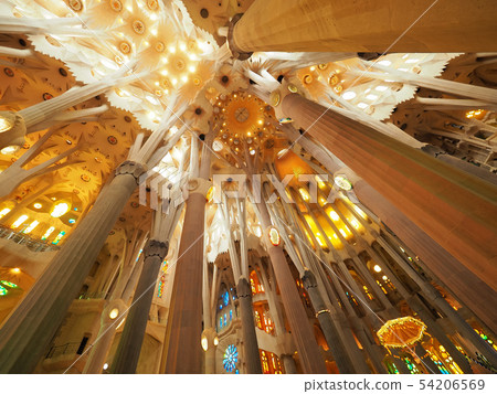 Spain Barcelona Sagrada Familia inside inside of Sagrada Familia Spain Barcelona Sagrada Familia inside inside of Sagrada Familia 54206569