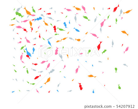 Colored hand drawn fish confetti bright.  54207912