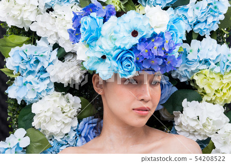Wreath of flowers background in Rose Woman Asian Wreath of flowers background in Rose Woman Asian 54208522