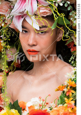 Wreath of flowers background in Rose Woman Asian Wreath of flowers background in Rose Woman Asian 54208538