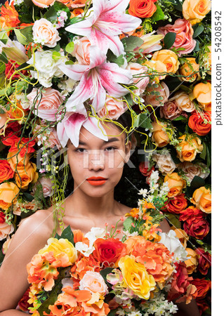 Wreath of flowers background in Rose Woman Asian Wreath of flowers background in Rose Woman Asian 54208542