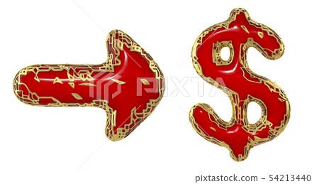 Symbol collection arrow and dollar made of golden shining metallic. Collection of gold shining 54213440
