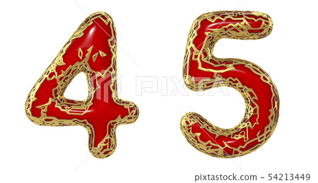 Number set 4, 5 made of realistic 3d render golden shining metallic. Collection of gold shining Number set 4, 5 made of realistic 3d render golden shining metallic. Collection of gold shining 54213449