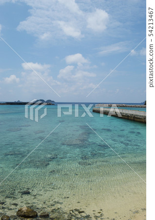 鮮綠色的海和碼頭在南國沖繩島 54213467