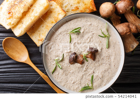 Puree soup with fresh porcini mushrooms and thyme Puree soup with fresh porcini mushrooms and thyme 54214041