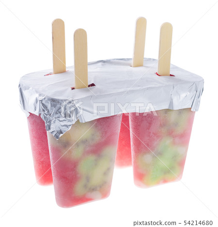 homemade ice popsicle in tray with kiwi and 54214680