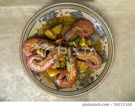 orange Prawns shrimps traditional sicily dish 54215108