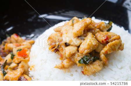 Stir-Fried Chicken and Holy Basil on Rice or Thai 54215786