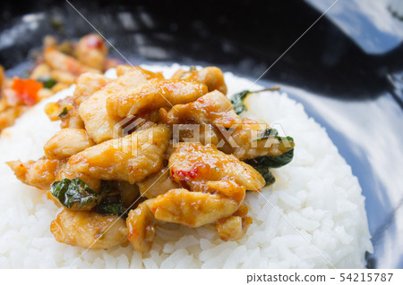 Stir-Fried Chicken and Holy Basil on Rice or Thai 54215787