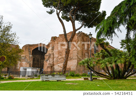Ancient ruins of Rome (Italy) Building of the National Museum of Rome, the ruins of the Diocletian Baths 54216451