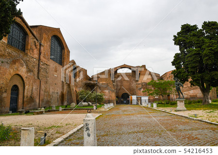 Ancient ruins of Rome (Italy) Building of the National Museum of Rome, the ruins of the Diocletian Baths Ancient ruins of Rome (Italy) Building of the National Museum of Rome, the ruins of the Diocletian Baths 54216453