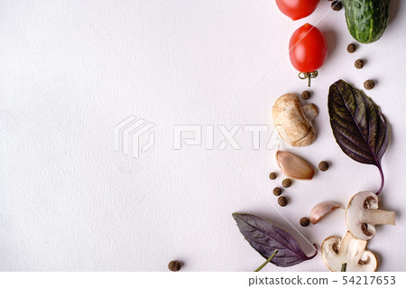 Healthy food background of vegetables and herbs 54217653