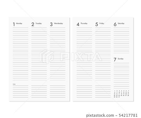 Realistic blank diary pages with weekly and - Stock Illustration ...