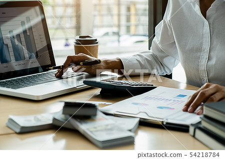 Business adviser analyzing financial figures Business adviser analyzing financial figures 54218784