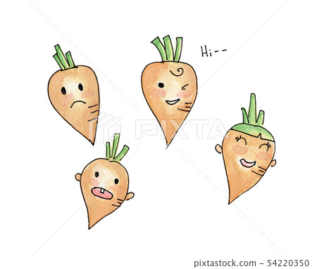 Set carrot cartoon character. Watercolor drawing. Set carrot cartoon character. Watercolor drawing. 54220350