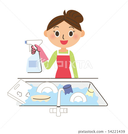 Housewife disinfects kitchen utensils 54221439