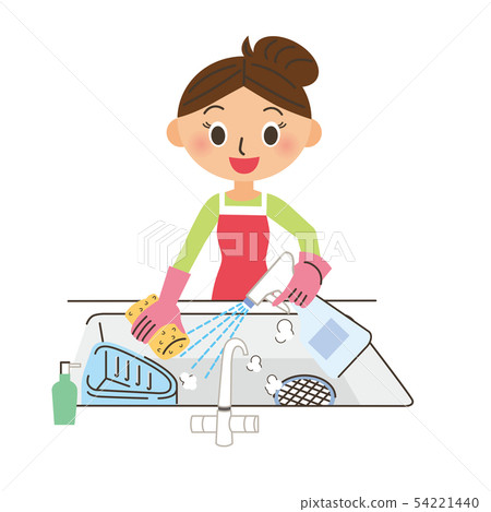 Housewife disinfecting the kitchen 54221440