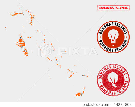Electrical Lamp Mosaic Bahamas Islands Map and Scratched Stamps Electrical Lamp Mosaic Bahamas Islands Map and Scratched Stamps 54221802