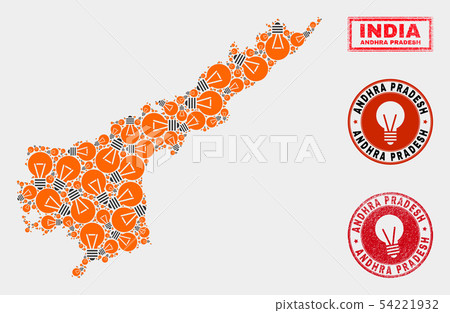 Energy Lamp Mosaic Andhra Pradesh State Map and Rubber Stamps Energy Lamp Mosaic Andhra Pradesh State Map and Rubber Stamps 54221932