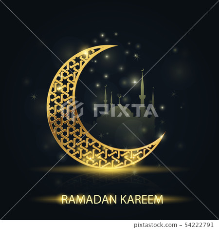 Islamic crescent and silhouette of mosque - Islamic crescent and silhouette of mosque - 54222791