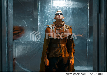 Space traveler in teleport with foil walls 54223003