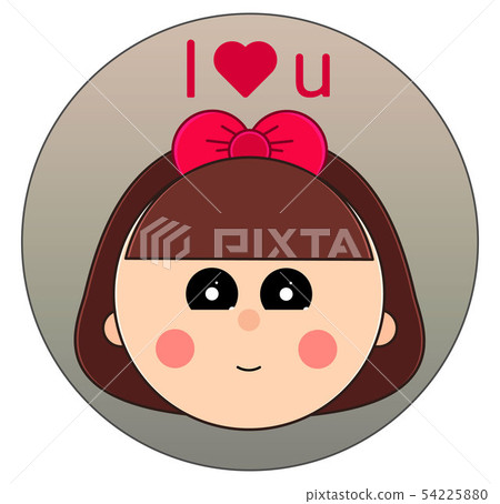 Kid face sticker isolated on white background. Girl with heart over head. 54225880