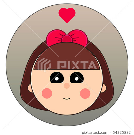 Kid face sticker isolated on white background. Girl with heart over head. 54225882