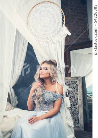 Portrait of pretty model girl dreaming at home. Portrait of pretty model girl dreaming at home. 54226395