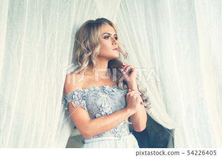Portrait of romantic beautiful woman on white 54226405
